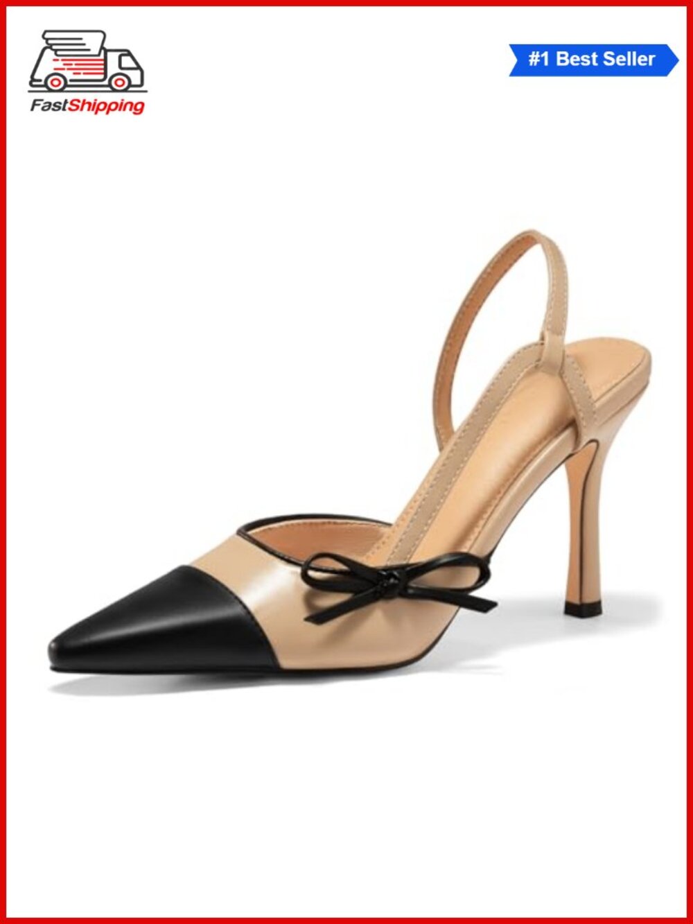 ✨ Coutgo Women's Slingback High Heels Bow Tie Pointed Toe Stiletto Dress Pumps